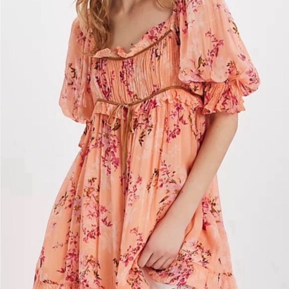 Free People peachy pink Marney Floral Mini Dress